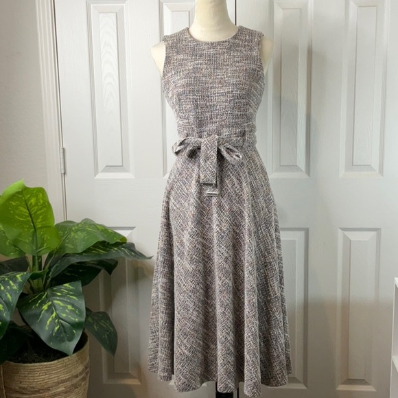 Calvin Klein Tweed Belted Midi Dress Size 4 - Picture 1 of 16